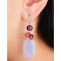 Estate Calcedony Amethyst Turmaline diamond dangle Gold earrings 