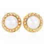 Estate Sunflower Diamond Pearl 18k Gold Clip-on Stud Earrings