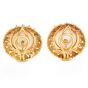Estate Sunflower Diamond Pearl 18k Gold Clip-on Stud Earrings