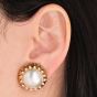 Estate Sunflower Diamond Pearl 18k Gold Clip-on Stud Earrings