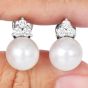 Classic 11mm Pearl Diamond 18K White Gold  Clip On Earrings