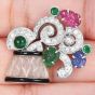 Vintage Deco Diamond Gemstone Gold Flower Brooch 