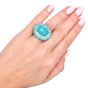 Estate Diamond Faceted Turquoise Dome 18K Statement Ring-Dover Jewelry
