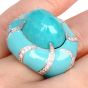 Estate Diamond Faceted Turquoise Dome 18K Statement Ring-Dover Jewelry
