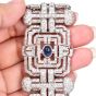 Vintage Art Deco French Diamond Sapphire Platinum Wide Bracelet