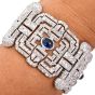 Vintage Art Deco French Diamond Sapphire Platinum Wide Bracelet