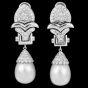 Estate Diamond Platinum Scalloped South Sea Pearl Dangle Drop Earrings-Dover Jewelry