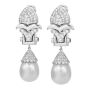 Estate Diamond Platinum Scalloped South Sea Pearl Dangle Drop Earrings-Dover Jewelry