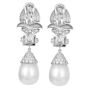 Estate Diamond Platinum Scalloped South Sea Pearl Dangle Drop Earrings-Dover Jewelry