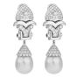 Estate Diamond Platinum Scalloped South Sea Pearl Dangle Drop Earrings-Dover Jewelry