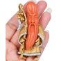 Vintage Coral 18K Gold Chinese Monk Shou Lao Large Brooch Pin-Dover Jewelry