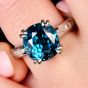 GIA 9.70cts Blue Zircon Diamond Platinum Cushion Engagement Ring|Dover Jewelry|