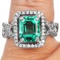 GIA Colombian Emerald No Oil 3.25cts Diamond 18K Gold Engagement Ring|Dover Jewelry|