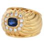 Estate Sapphire 1.34cts Diamond 18K Ridged Dome Cocktail Ring|Dover Jewelry|