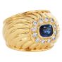 Estate Sapphire 1.34cts Diamond 18K Ridged Dome Cocktail Ring|Dover Jewelry|