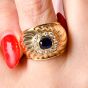 Estate Sapphire 1.34cts Diamond 18K Ridged Dome Cocktail Ring|Dover Jewelry|