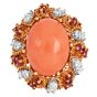 Vintage Diamond  Ruby Coral 18K Yellow Gold Dome Cocktail Ring | Dover Jewelry|