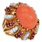 Vintage Diamond  Ruby Coral 18K Yellow Gold Dome Cocktail Ring | Dover Jewelry|