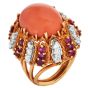 Vintage Diamond  Ruby Coral 18K Yellow Gold Dome Cocktail Ring | Dover Jewelry|