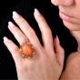 Vintage Diamond  Ruby Coral 18K Yellow Gold Dome Cocktail Ring | Dover Jewelry|