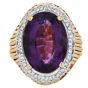 Estate Amethyst 16.98cts Diamond 14K Gold Halo Grooved Cocktail Ring 