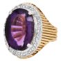 Estate Amethyst 16.98cts Diamond 14K Gold Halo Grooved Cocktail Ring 