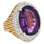 Estate Amethyst 16.98cts Diamond 14K Gold Halo Grooved Cocktail Ring 