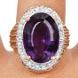 Estate Amethyst 16.98cts Diamond 14K Gold Halo Grooved Cocktail Ring 