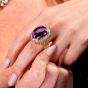 Estate Amethyst 16.98cts Diamond 14K Gold Halo Grooved Cocktail Ring 