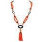 Vintage 1970s Diamond Coral Onyx 18K Gold Tassel Statement Necklace-Dover Jewelry