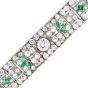 Antique Art Deco Diamond Emerald Filigree Platinum Wide Bracelet|Dover Jewelry|