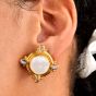 Elizabeth Locke18K gold Moonstone intaglio Glass earrings