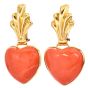 Vintage Large Coral 18K Gold Heart Dangle Drop Cocktail Earrings