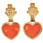 Vintage Large Coral 18K Gold Heart Dangle Drop Cocktail Earrings