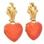Vintage Large Coral 18K Gold Heart Dangle Drop Cocktail Earrings