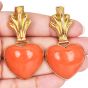 Vintage Large Coral 18K Gold Heart Dangle Drop Cocktail Earrings