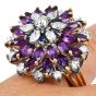 Estate Amethyst Diamond Sapphire 18K Gold Floral Cocktail Ring|Dover Jewelry|