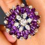 Estate Amethyst Diamond Sapphire 18K Gold Floral Cocktail Ring|Dover Jewelry|