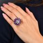Estate Amethyst Diamond Sapphire 18K Gold Floral Cocktail Ring|Dover Jewelry|