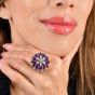 Estate Amethyst Diamond Sapphire 18K Gold Floral Cocktail Ring