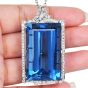 Large Blue Topaz 158.74 carats Diamond 18K Gold Brooch Pin Pendant 