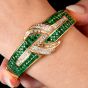 Estate 16.75cttw Diamond Emerald 18K Gold Statement Bangle Bracelet |Dover Jewelry|