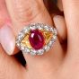Estate Fancy Diamond 6.18cts Ruby 18K Gold Cabochon Cocktail Ring |Dover Jewelry|