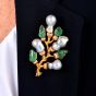 Vintage Buccellati Pearl Emerald 18K Gold Twig Branch Brooch|Dover Jewelry|