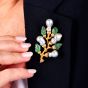 Vintage Buccellati Pearl Emerald 18K Gold Twig Branch Brooch|Dover Jewelry|