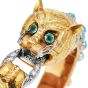 Vintage Turquoise Emerald Diamond 14K Gold Panther Head Bangle |Dover Jewelry|