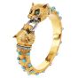 Vintage Turquoise Emerald Diamond 14K Gold Panther Head Bangle |Dover Jewelry|