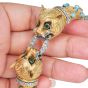 Vintage Turquoise Emerald Diamond 14K Gold Panther Head Bangle |Dover Jewelry|