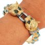 Vintage Turquoise Emerald Diamond 14K Gold Panther Head Bangle |Dover Jewelry|