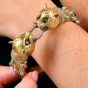 Vintage Turquoise Emerald Diamond 14K Gold Panther Head Bangle |Dover Jewelry|